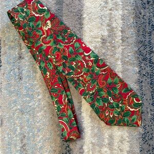 Festive Red and Green Paisley and Holly Tie